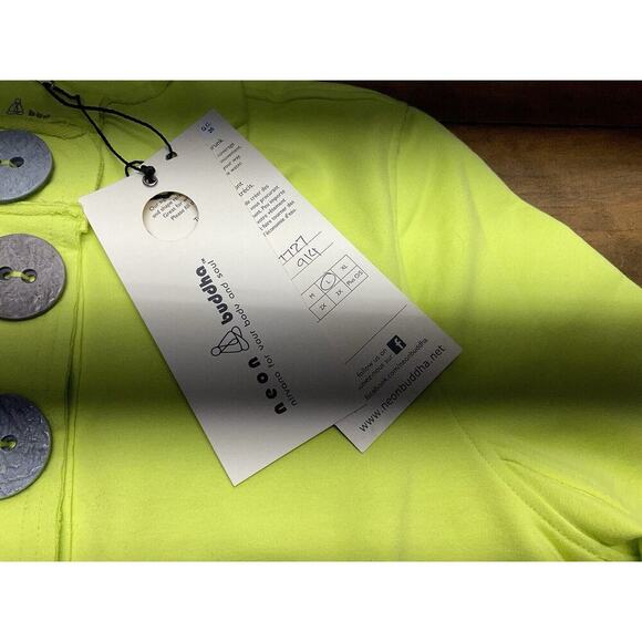 Neon Buddha Highlighter Yellow Button Front Jacket Athletic Yoga Large NWT - Picture 5 of 13